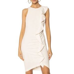 Pinko Bebyblade White Crepe Mini Dress Ruffle Italian Round Neck Sleeveless 38 2